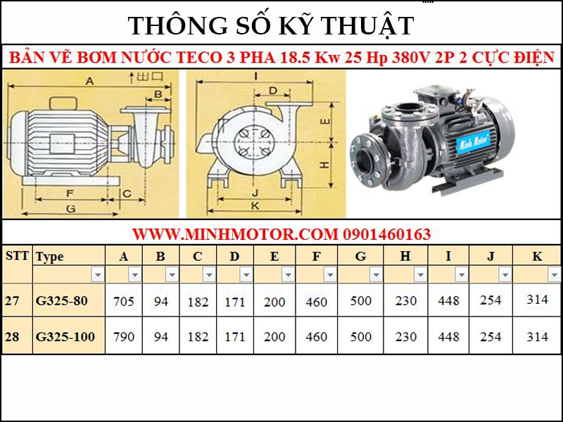 Bản vẽ kỹ thuật máy bơm Teco 18.5kw 25Hp 25 ngựa