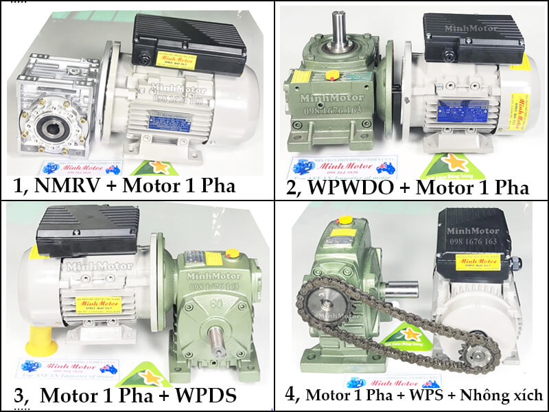 Mô Tơ giảm tốc 1 pha 220v trục ra vuông góc 1.5kw 2HP 2 ngựa