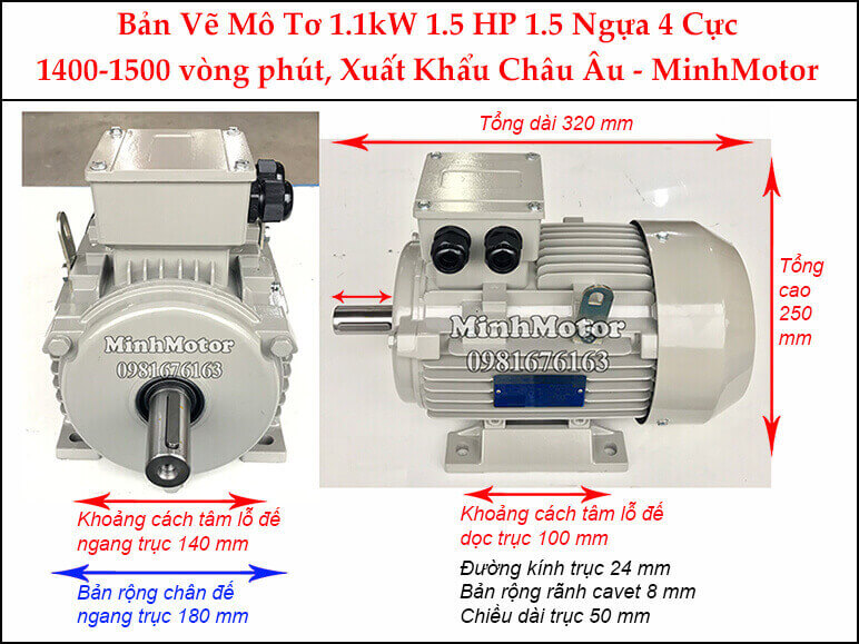 motor điện 3 pha 1.1kw 1.5hp 4 cực