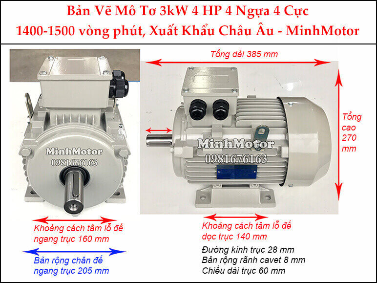 động cơ điện Parma Minhmotor 3kw 4hp 4 cực