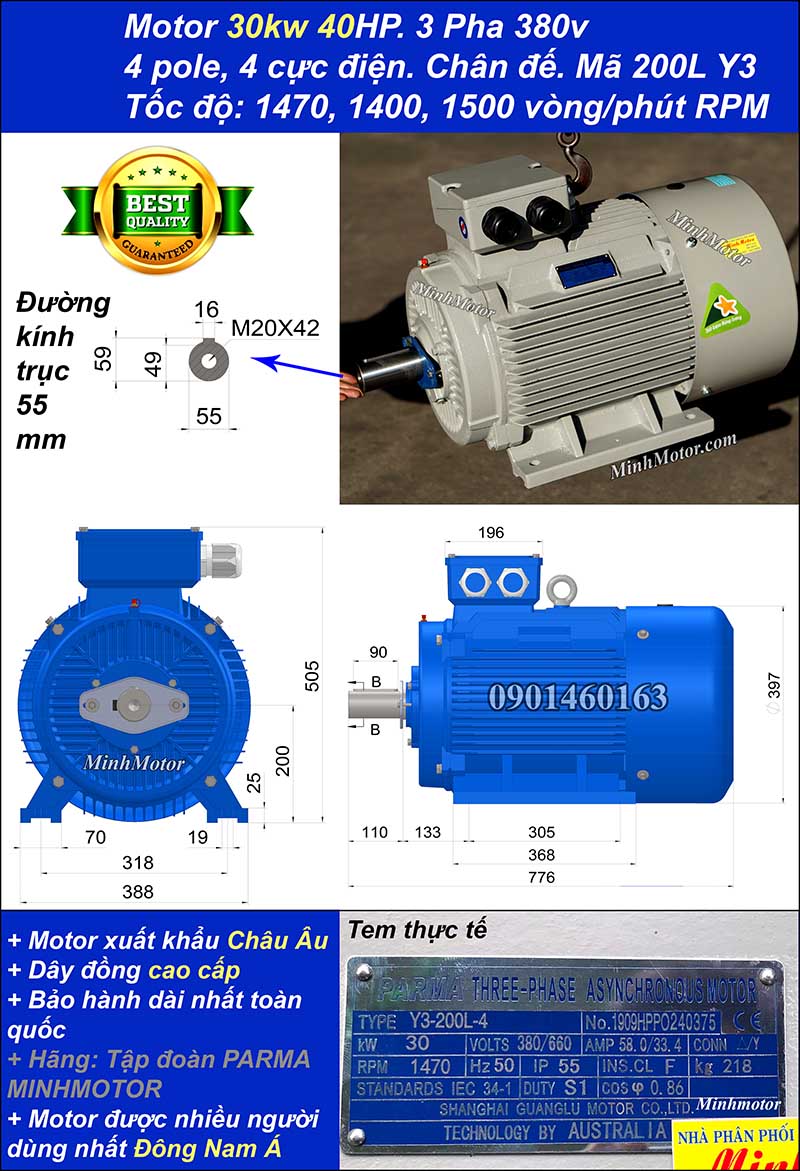 Motor ABB 30kw 40hp 1400 - 1500 vòng/phút chân đế