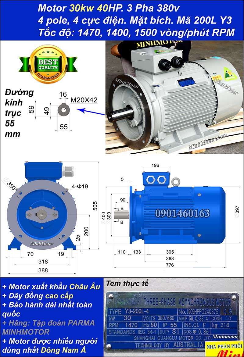 Động cơ điện ABB 30kw 40hp 1400 - 1500 vòng/phút mặt bích