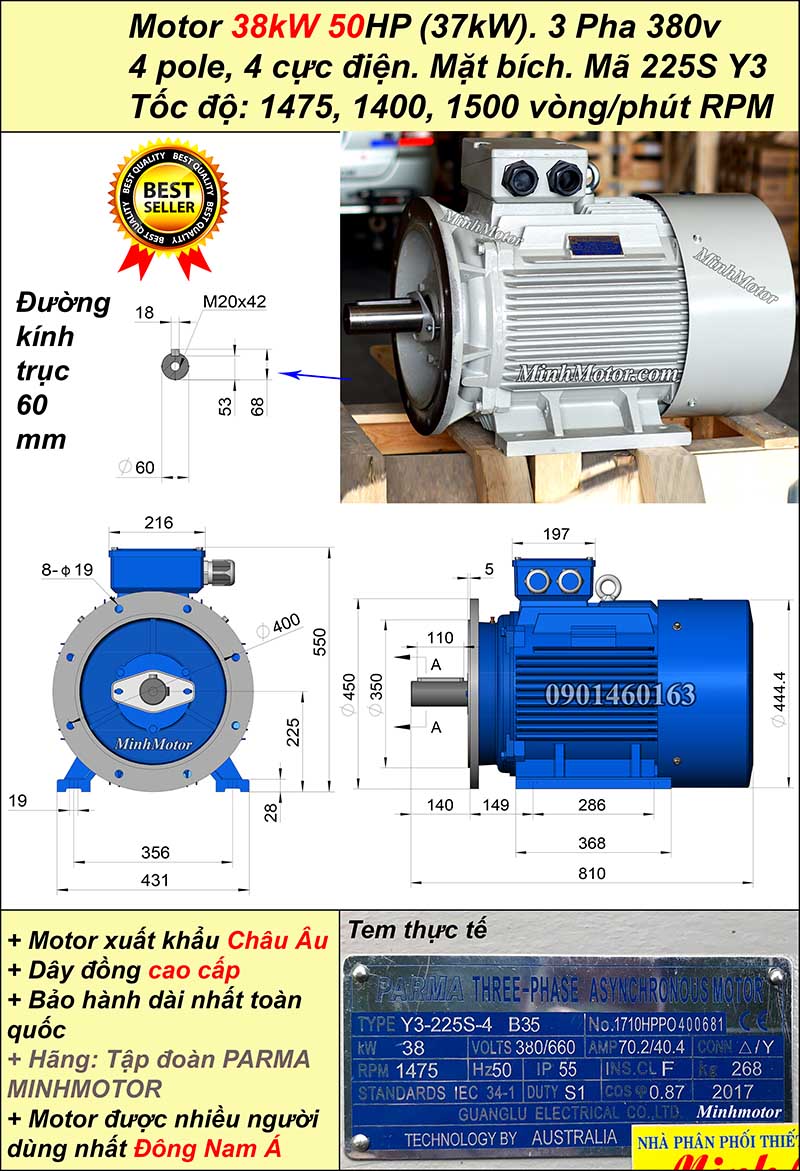 Động cơ điện ABB 37kw 50hp 1400 - 1500 vòng/phút mặt bích