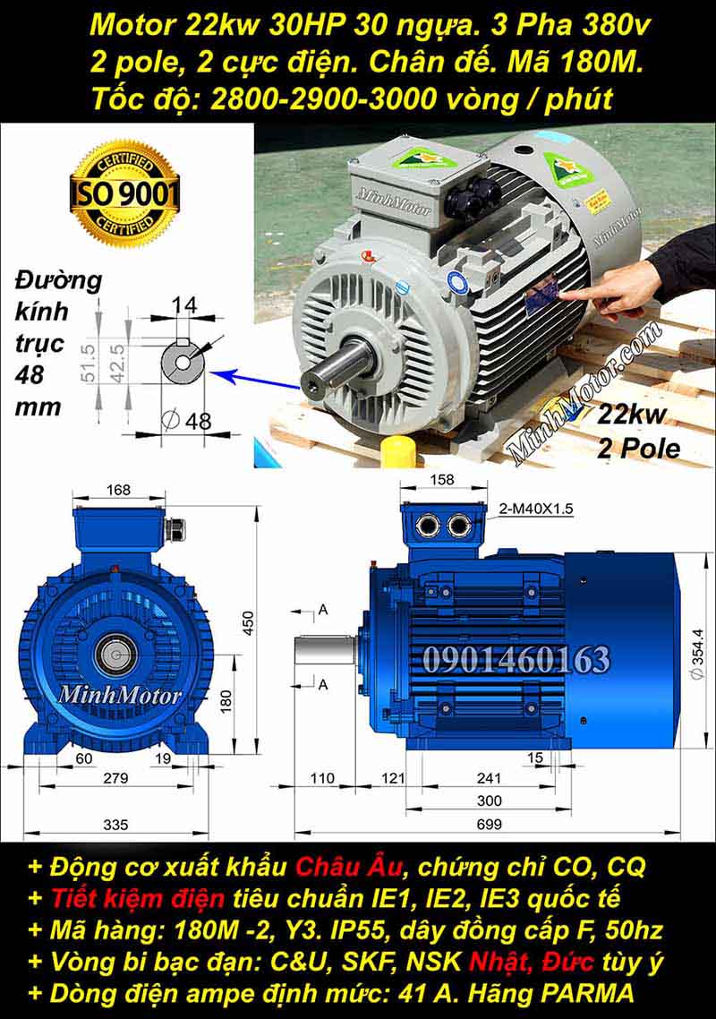 Động cơ điện Julong 22kw 30kw 2800 - 3000 vòng/phút chân đế