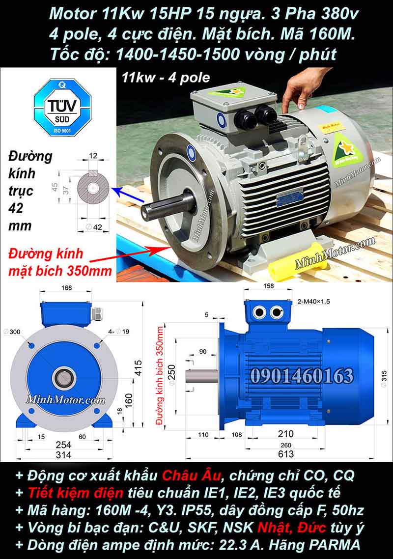 Động cơ điện Julong 11kw 15hp 1400 - 1500 vòng/phút mặt bích