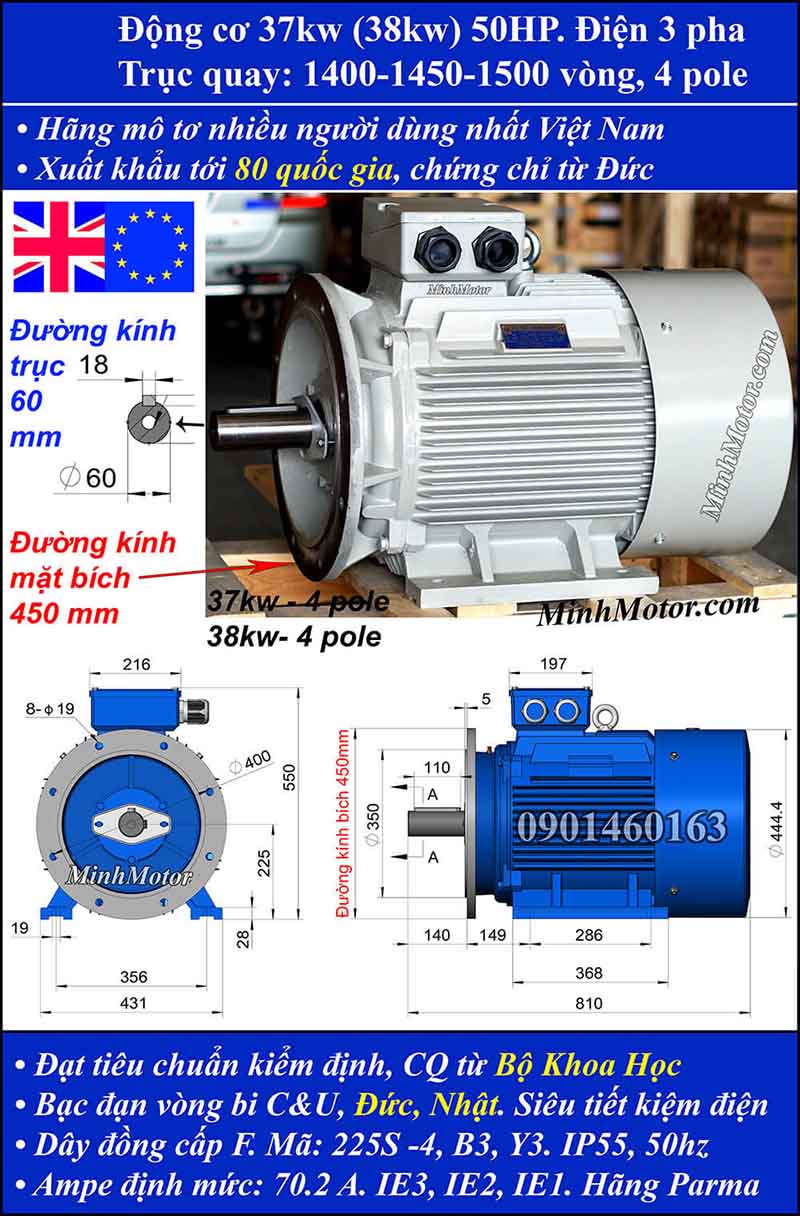 Động cơ điện Julong 37kw 50hp 1400 - 1500 vòng/phút mặt bích