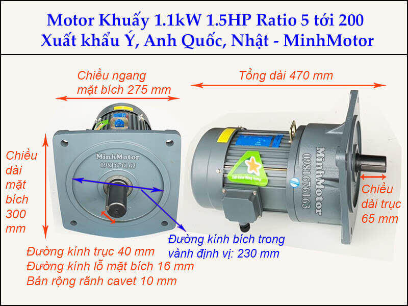 Động cơ khuấy 1.1kw 1.5hp GV bích vuông