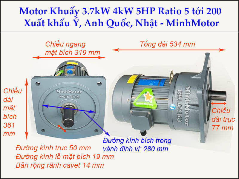 Động cơ khuấy 4kw 5hp GV bích vuông
