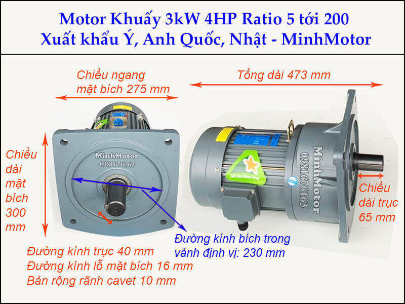 Động cơ khuấy 3kw 4hp GV bích vuông