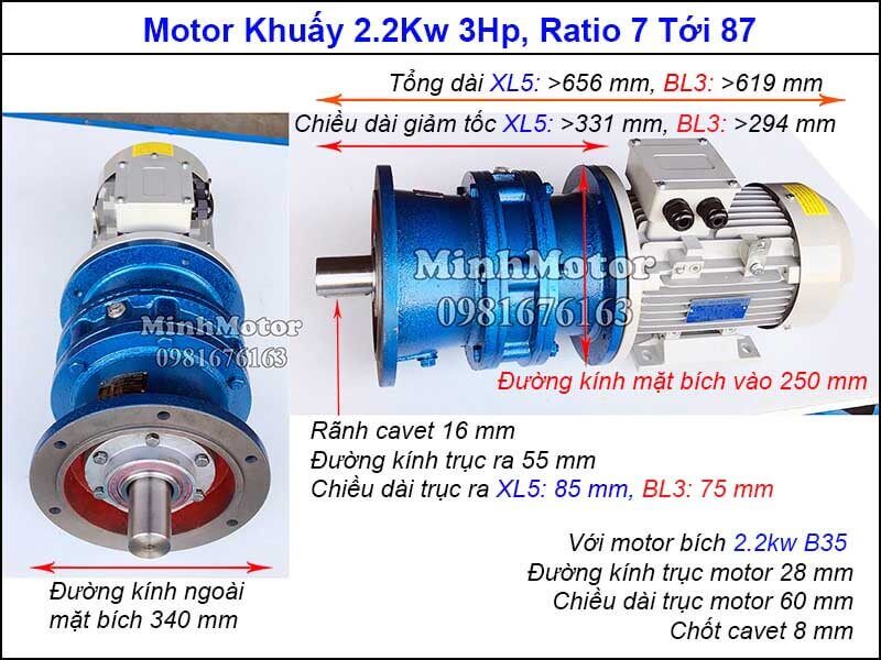 Motor khuấy 2.2kw 3hp mặt bích 3 pha 380v