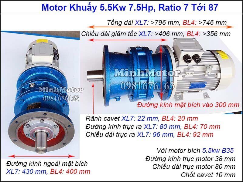 Motor khuấy 5.5kw 7.5hp 7.5 ngựa mặt bích 3 pha