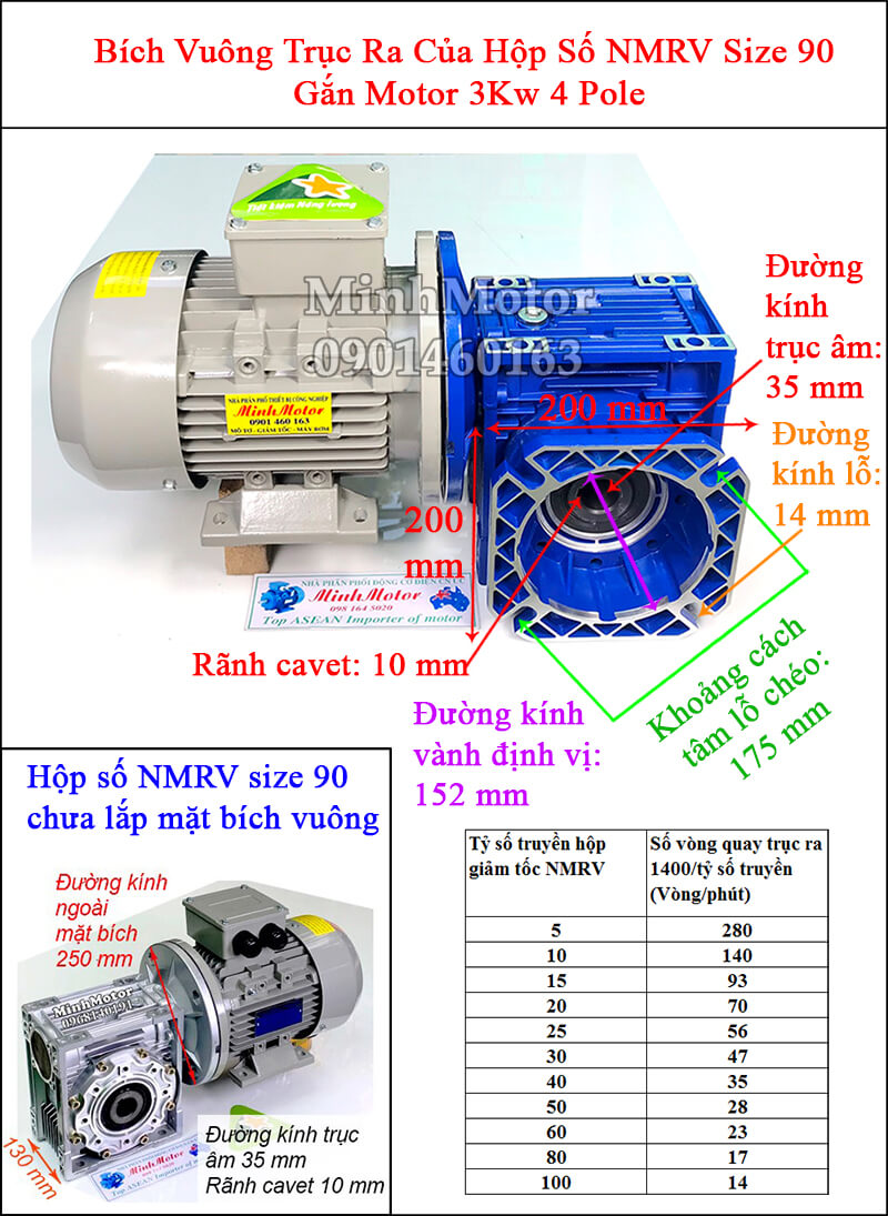 Động cơ giảm tốc mặt bích 3Kw 4Hp NMRV