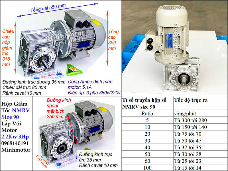 Bản vẽ động cơ giảm tốc NMRV size 90 lắp motor 2.2kw 3hp