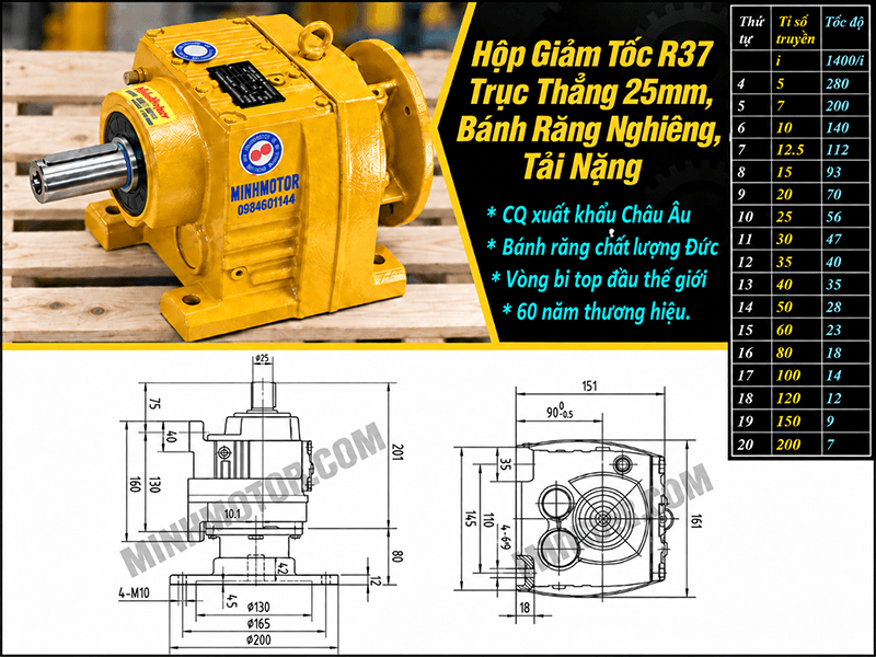 Bản vẽ kích thước hộp giảm tốc R