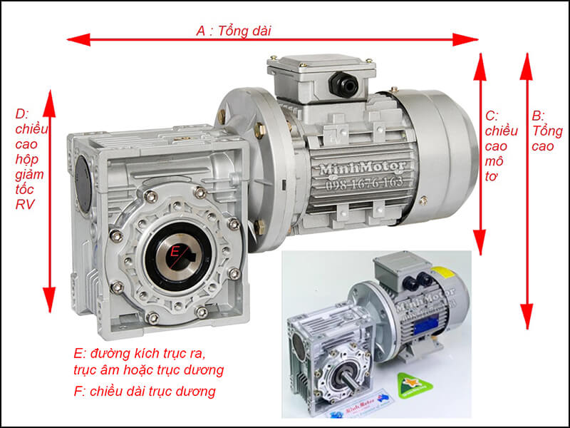 Thông số kỹ thuật khi gắn motor 0.75kw 0.8kw 2HP mặt bích B5 + hộp số NMRV 63