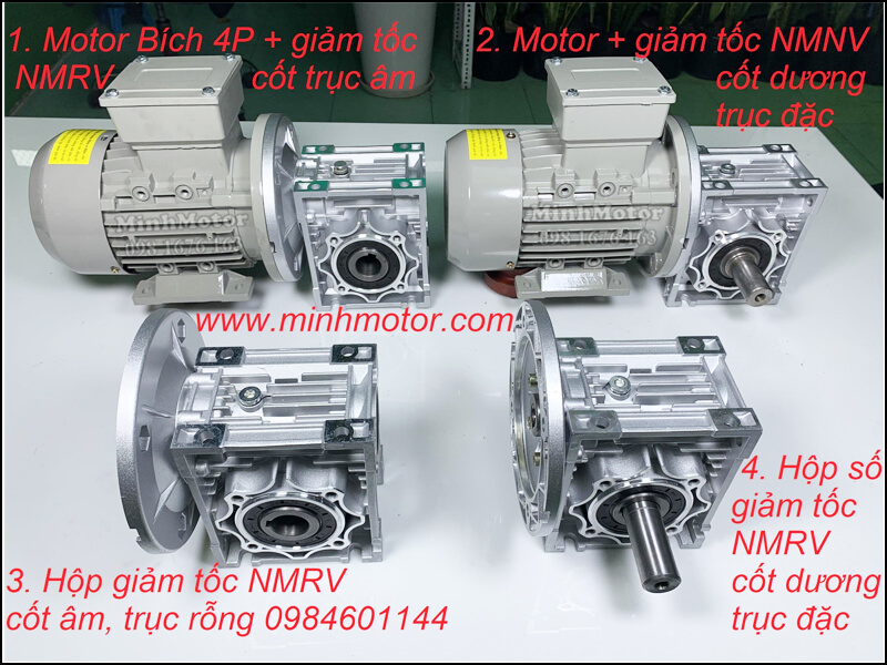 motor giảm tốc bích 4p NMRV size 63 cốt trục âm trục rỗn gắn với mô tơ mặt bích B5