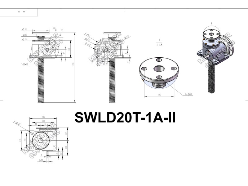 Bản vẽ kích thước hộp số vít me SWL20 1A-II hành trình 500 mm Bản vẽ kích thước hộp số vít me SWL20 1A-II hành trình 500 mm