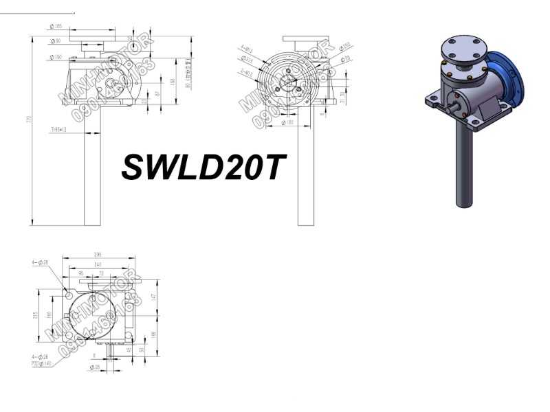 Hộp số vít me SWLD20 1A-II hành trình 500 mm motor 4kw Hộp số vít me SWLD20 1A-II hành trình 500 mm motor 4kw