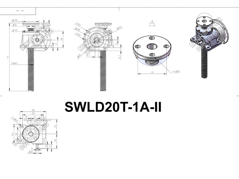 Bản vẽ hộp số vít me SWLD20 1A-II hành trình 500 mm motor 5.5kw Bản vẽ hộp số vít me SWLD20 1A-II hành trình 500 mm motor 5.5kw