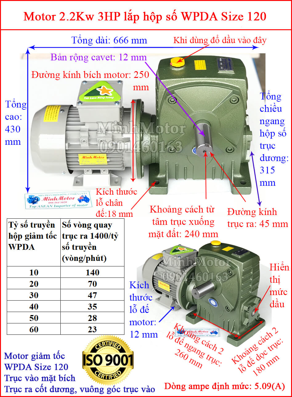 Hộp số WPDA size 120 liền motor