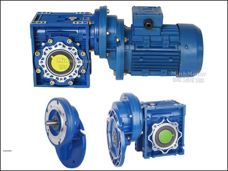 NMRV size 90 gắn với motor thêm khớp nối giảm tốc tăng cường PC giảm thêm 2,7 lần