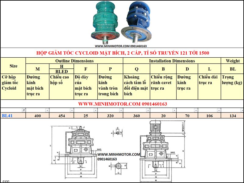 Hộp Giảm tốc Cycloid 0.75kw 1HP, X63, B41 tỉ số truyền 391, 473, 595