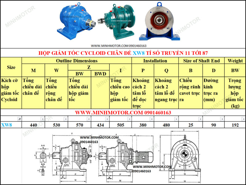 Bản vẽ kỹ thuật hộp giảm tốc Cycloid XWD8 = XW8
