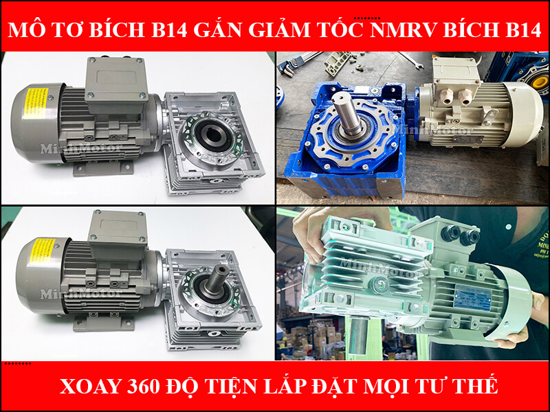 Giảm Tốc RV size 130 gắn mô tơ bích B14, mặt bích nhỏ gọn cho phép lắp đặt siêu đa năng