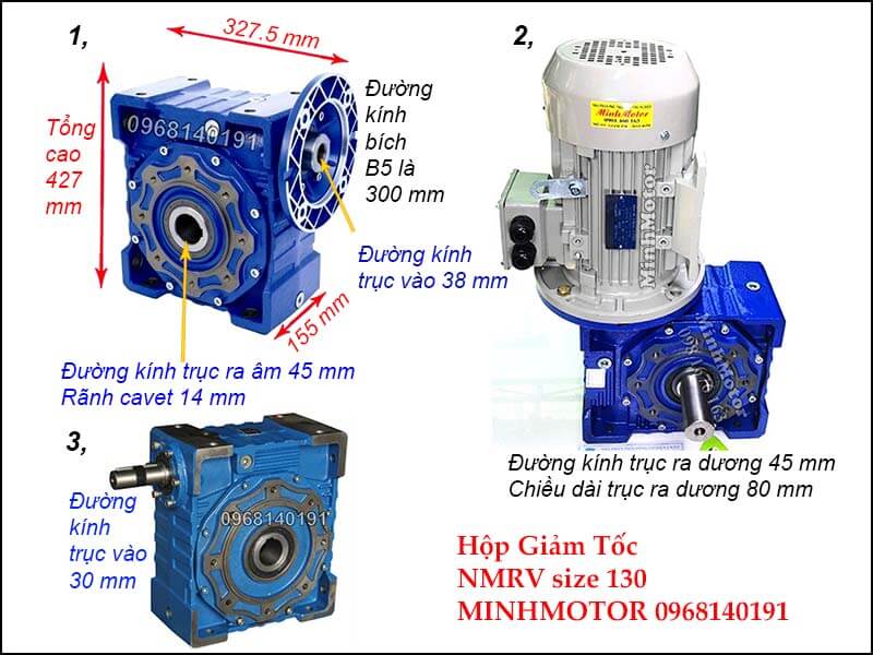 Bản vẽ kỹ thuật hộp giảm tốc NMRV 130 trục âm còn gọi là NMRV size 130 mặt bích