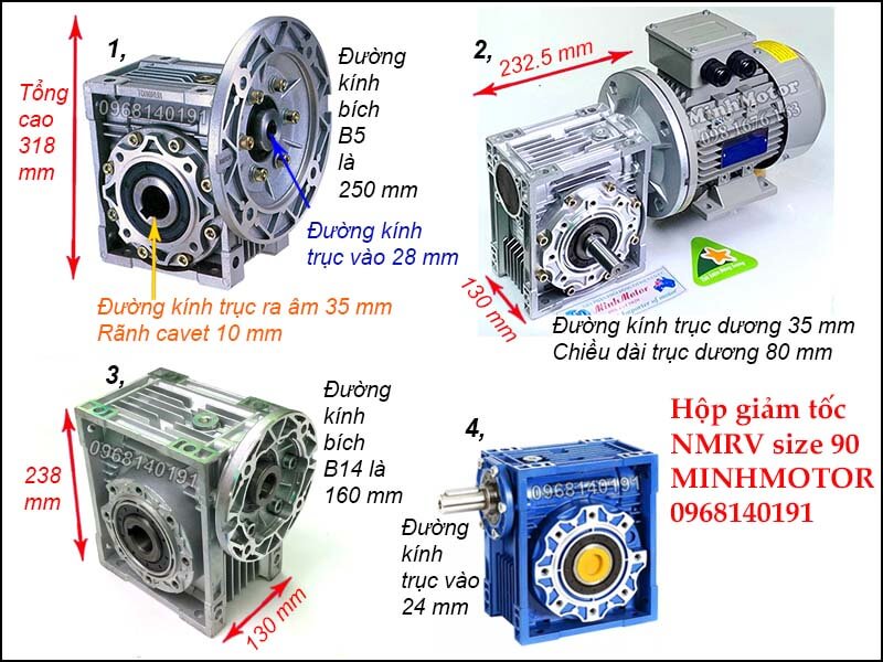 Bản vẽ kỹ thuật hộp giảm tốc NMRV 90 trục âm còn gọi là NMRV size 90 mặt bích