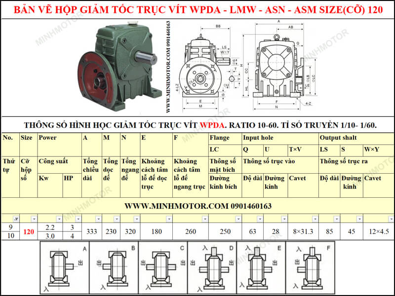 Bản vẽ kỹ thuật hộp giảm tốc trục vít WPDA-LMW-ASN-ASM size 120