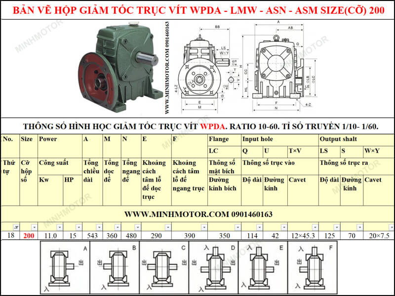 Bản vẽ kỹ thuật hộp giảm tốc trục vít WPDA-LMW-ASN-ASM size 20