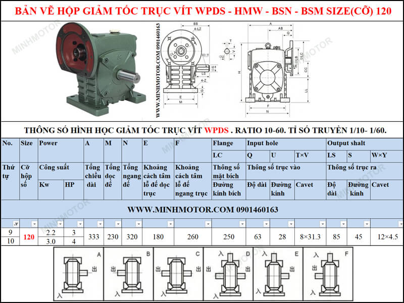 Bản vẽ kỹ thuật hộp số trục vít WPS-HMW-BSN-BSM size 120