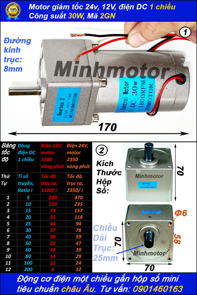 Motor giảm tốc Dc 24v 12v điện 1 chiều 30w