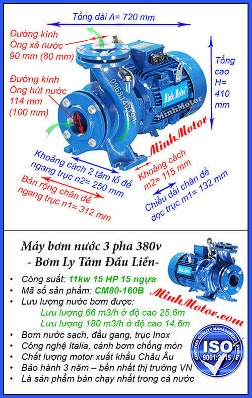 Máy bơm nước 15hp CM80-160B hút 180 mét khối, đẩy cao 25.6 mét