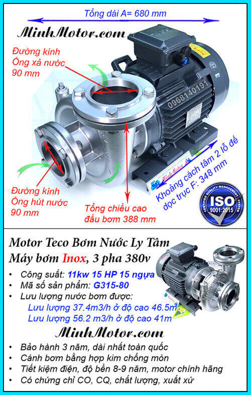 Máy bơm nước 11 kw Đài Loan Inox chống mòn cao