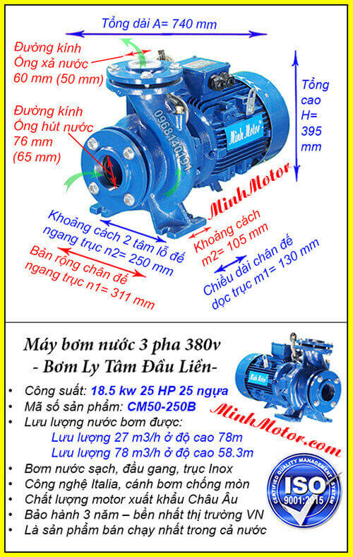 Máy bơm nước 25Hp CM50-250B hút 78 mét khối, đẩy cao 78 mét