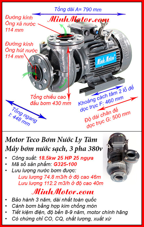Máy bơm nước 18.5kw G325-100 Đài Loan, hút 112.2 khối, đẩy cao 46m