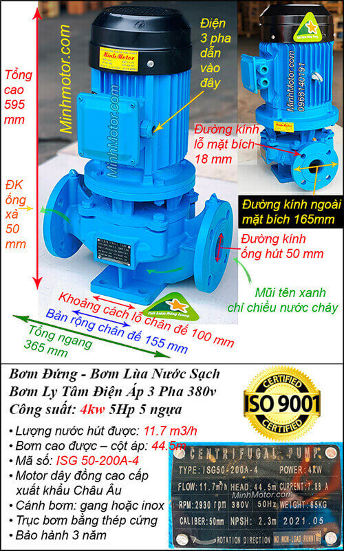 Máy bơm nước 5 Hp ISG, ly tâm kiểu đứng