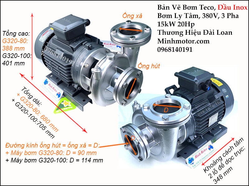 Máy bơm nước 15 kw Đài Loan Inox chống mòn cao