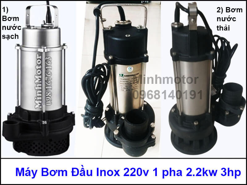 Máy bơm đầu inox 220v 1 pha 1.5kw 2hp