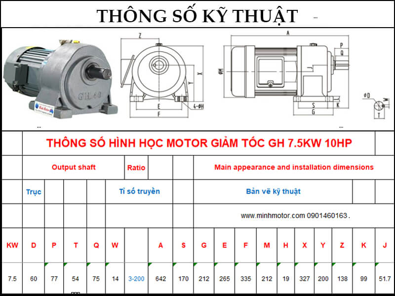 Bản vẽ motor giảm tốc có thắng 7.5kw 10HP trục thẳng