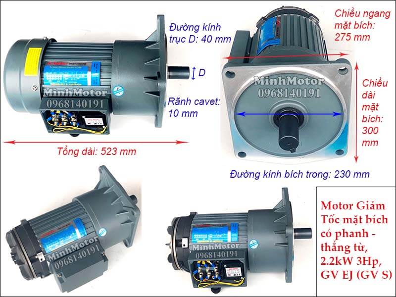 motor giảm tốc mặt bích có phanh - thắng từ 2.2kw 3hp trục 40, GV EJ (GV S)