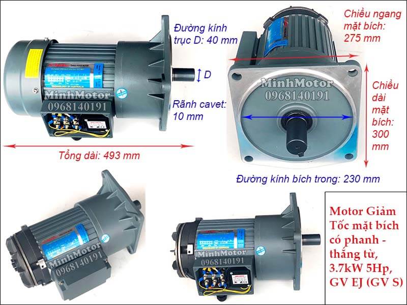 motor giảm tốc mặt bích có phanh - thắng từ 3.7kw 5hp trục 40, GV EJ (GV S)