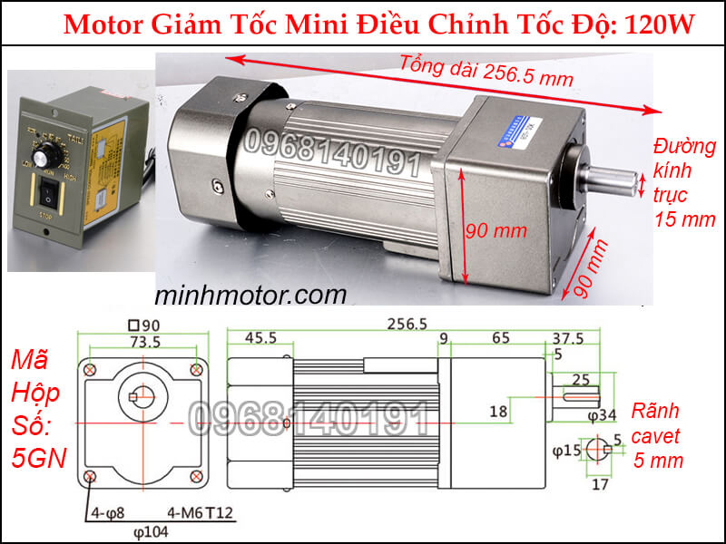 motor giảm tốc mini 220v 120w