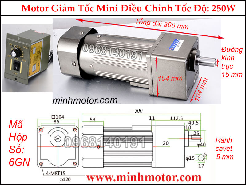 motor giảm tốc mini 220v 250w