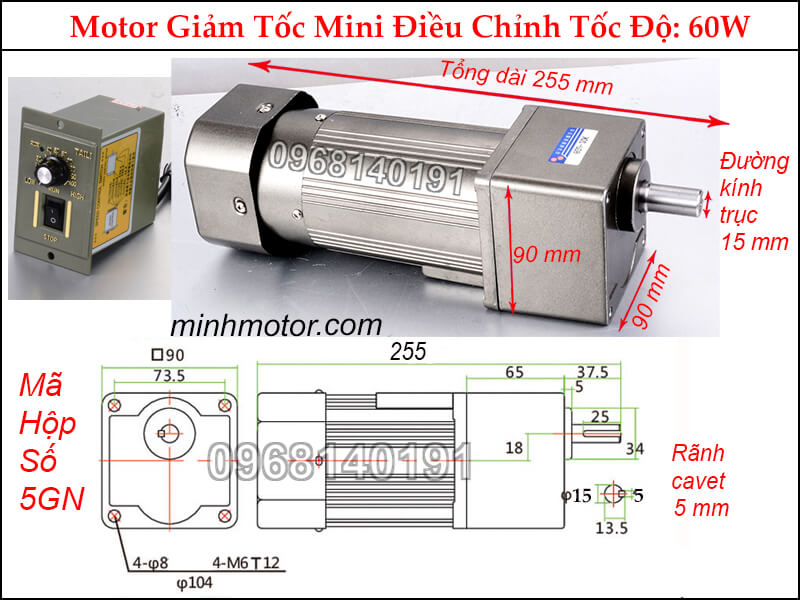 motor giảm tốc mini 220v 60w