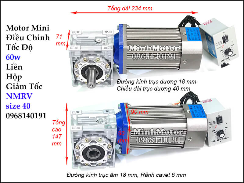 Motor Giảm Tốc mini IRV 60w gắn hộp số NMRV size 40
