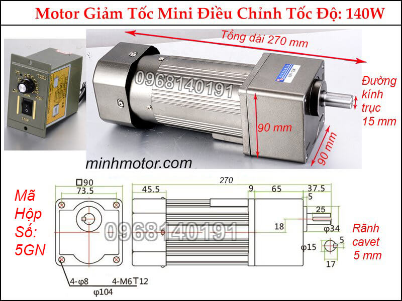 Motor Giảm Tốc 140w 1 Pha 220V