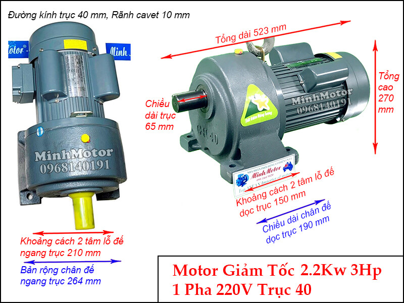 Bản vẽ kỹ thuật Motor giảm tốc 1 pha chân đế 2.2kw 220v